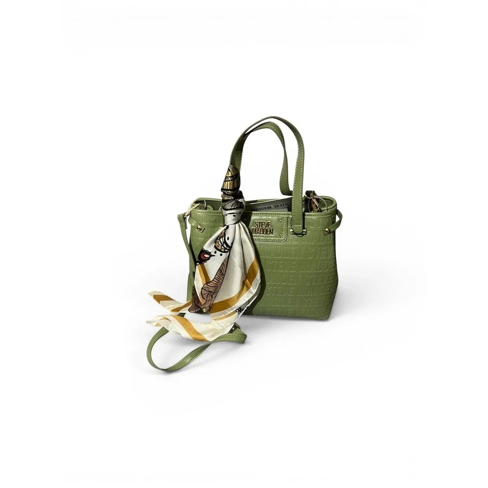 Steve Madden Satchel Womens Olive Green NWT Embossed Logo Scarf Crossbody Medium